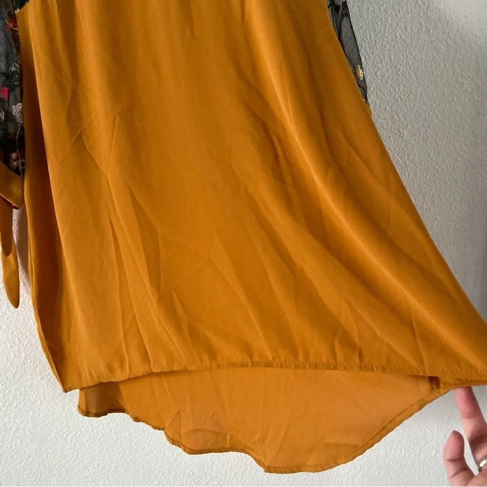Mustard Yellow Folk Embroidered Eclectic Mesh Panel Top 3XL Boho Chic Plus - Picture 6 of 12
